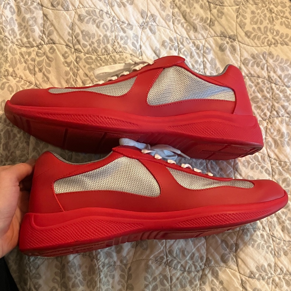 Prada Men's Bold Red and Gray Sneakers - Picture 8 of 8